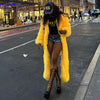 Solid Faux Fur Long Coats Women Full Sleeve Open Stitch Fur Jackets Yellow Winter Warm Streetwear