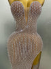 Full Rhinestones Mesh Transparent Long Dress Women Birthday Celebrate Evening Prom Dress Party Club Stage Costume