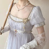 Handmade Women Green Beaded Lace Formal Dress Regency Empire Waist Lolita Gown French Elegant Party Outfit Chic Retro