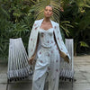 Spot-Floral Printed 3pcs Sets for Women Strap Corset Lapel Blazer Jacket Straight Pants Lady Set Vacation Outfits Suits