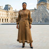 Gold Foil Printing Ruffled Women's Pleated Elegant Pleated Dress Notched Collar Long Sleeve Clothing 2DB7918