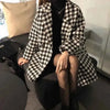 Houndstooth Faux Wool Jacket Women Korean Loose Elegant Double Breasted Suit Overcoat Winter Thick Warm Blend Outerwear