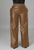 Women Faux Leather Straight High Waist PU Pants Elegant Autumn Winter Solid Wide Leg Black Trousers