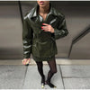 PU Leather Skirt Sets Women Lapel Long Sleeve Double-breasted Jacket Hip Package Short Skirt Suits Female Street Outfits