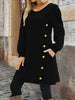 Elegant Plus Size Women's Dress Autumn Winter, Round Neck Long Sleeve Button Pocket Dress