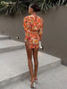 Sexy Slim Print Women Dress Bodycon V-Neck Long Sleeve Mini Dresses Elegant Ruched High Waist Lace-Up Female Dress