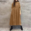 Women Autumn Corduroy Dress Casual Long Sleeve Buttons Up Sundress Solid Loose Holiday Vestido Kaftan Vintage Shirt Dress