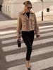 Autumn Women Solid Cropped Trench Coat Vintage Double Breasted Long Sleeve Short Jacket Lapel Collar Windbreaker