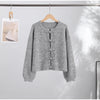 Fuzzy Frog Button Women's Knit Cardigan Long Sleeve Loose Cropped Cardigan Solid Relaxed Knit Top Daily Jackets