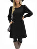 Ladies Knit Dress Bubble Sleeve Long Sleeve Round Neck Casual Loose Autumn Winter Dress with Pockets