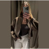 Women Solid Cropped Zip‑Up Knit Jacket Stand Collar Zipper Long Sleeve Loose Short Sweater Autumn Casual Commute Outerwear