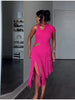 Vintage Chic Dress Stylish Ruched Fringe Women Knit Gown Designers Glamorous Elegant Modest Female Spring Outfits