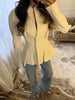 Elegant Solid Slim Short Jacket Women Chic Stand Collar Double Buttons Waist Cinching Pleated A-line Coat Lady Spring Daily Wear