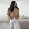 Women Camel Ribbed Knit Cardigan Zip Up High Collar Long Sleeve Cropped Sweater Flap Pockets Jacket Casual Autumn Outfits