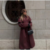 Burgundy Long Trench Coat Women Lapel Double Breasted Belted Waist Cape Collar Overcoat Loose Windbreaker Lady Winter Outerwear