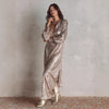 Elegant Slit Sequin Dress Women Autumn Winter Long Sleeve V-neck Loose Maxi Party Dresses Casual