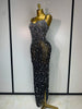 Rhinestones Sexy Mesh See Through Bodycon Dress Women Birthday Evening Cocktail party Gown Red Carpet Club Stage Outfit