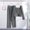 Elegant Woolen Top Pants Women Sets Chic Long Sleeve Slash Neck Pleated Blouse Straight Trousers Autumn Winter Lady Suit