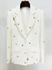 High Street FW Designer Runway Suit Set Ladies Slim Fit Single Button Rivet Gromet Blazer Jacket Pants Suit