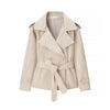 Casual Solid Lapel Lace Up Trench Coat Women's Elegant Long Sleeve Loose Short Coat Autumn Daily Commute Street Outwear