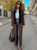 Woolen Plaid Long Coat Women Turn-down Collar Loose Long Sleeve Button Elegant Outwear Female Thicken Spring Street Jacket