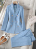Office Ladies Pant Suit 2 Piece Sets Women Solid Double-breasted Business Work Wear Blazer Jacket and Trouser Female
