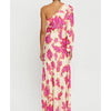 Rose Printed Satin Dress Womens Elegant High Waist Boho Maxi Dress Sexy One Shoulder Long Sleeve Women Party Dresses