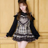 Japanese Style Lolita Dress Set Women Vintage Sweet Lace Embroidery Bow Plaid Strap Dresses Harajuku Y2k Ruffle Mini Cake Skirts