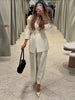 White Stand Collar Long Pant Suits Women Chic Solid Full Sleeves Single Breasted Loose Pants Set Lady Daily Street Outfit