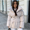 Lace Up Hooded Cotton Coat Women Casual Stand Collar Single Breasted Pocket Loose Warm Coats Lady Winter Street Outwear