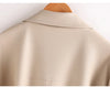 Women Split Leather Blazer With Slim Waist Belt Spring Autumn Notched Collar Loose Leather Jacket Female Coat