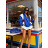 Women Color Block Jacket Casual Half Zip Collar Navy Striped Oversize Long Sleeve Sport Jackets Autumn Chic Street Wear