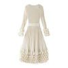 Solid Color Bubble Pleated Women ’s Dress Round Neck Long Sleeve Beaded Waist Pink Dress Spring 2DB7194