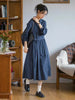 Long Sleeve Striped Long Sleeve Loose Vintage Spring Autumn A Line Dress Lady Work Dress Women Casual Midi Dress J404