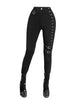 Women's Pants Solid Color Grommet Buckle Lace Up Pants Elastic Waist Punk Skinny Pants