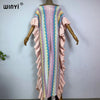 Knitting Rainbow Printing Comfort Warm Winter Holiday Dress Elegant Africa Women Boho Party Long Dress