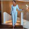Elegant Woolen Top Pants Women Sets Chic Long Sleeve Slash Neck Pleated Blouse Straight Trousers Autumn Winter Lady Suit