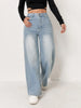 Wide Leg Distressed Straight Jeans for Women Elastic Casual Bootcut Denim Pants Ladies Jeans
