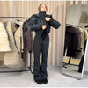 Winter Women's One‑piece Ski Suit Hooded Zipper Pocket Full Sleeve Coat Pant Suits Lady Warm Vacation Skiwear