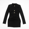 Hollow Out Long Sleeve Sexy Mini Dress Women Gown Elegant Winter Half High Collar Metal Buckle Club Party Dresses