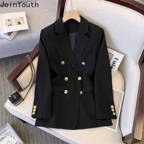 Temperament Blazers Women Clothes Oversized Jackets Office Lady Double-breasted Casual Korean Coats Tops Ropa Mujer
