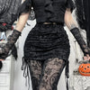 Goth Drak Elegant Flocking Print Long Pants 90s Grunge Mesh See Through Bodycon Flare Pant Mall Gothic Women Trousers