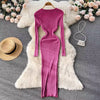 Winter Women Knit Maxi Dress O Neck Autumn Long Sleeve Slim Solid Harajuku Ladies Pencil Sweater Long Dresses