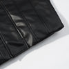 Faux Leather Cropped Women's Jacket Stand Collar Zip Up Structured Shoulder Long Sleeve Coat Streetwear Short Leather Outerwears