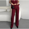 Elegant V-neck Blazers Coat Pants Set Women Solid Single Button Suit Coats Straight Long Trousers Spring Office Lady Outfit