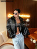 Women's Black Faux Leather Cropped Moto Jacket Asymmetric Zip PU Biker Coat Female Autumn Vintage Punk Outerwear