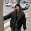 Women's Winter Lapel Puffer Jacket Loose Y2K Down Cotton Coat Woman Solid Color Casual Windproof Warm Cropped Parkas