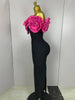 Stereoscopic Red Flowers Sexy Off The Shoulder Ankle Lenght Bandage Dress Woman Birthday Party Vestido Wedding Party Outfit