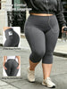 Capri Plus Size Leggings for Women with Pockets-Stretchy Tummy Control High Waist Workout Black Yoga Pants