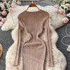 Winter Women Knit Maxi Dress O Neck Autumn Long Sleeve Slim Solid Harajuku Ladies Pencil Sweater Long Dresses